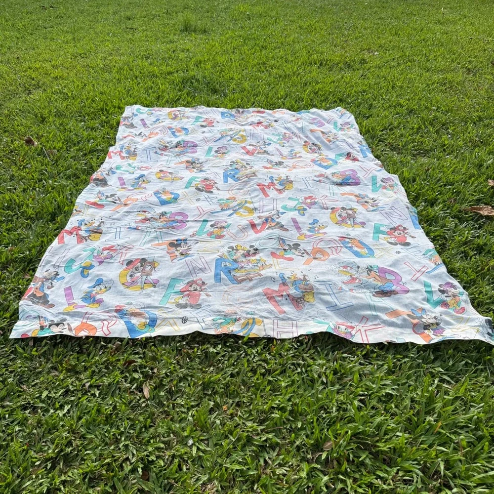 Vintage Disney Mickey Mouse Friends ABC Alphabet Flat Sheet Twin Full Fabric
